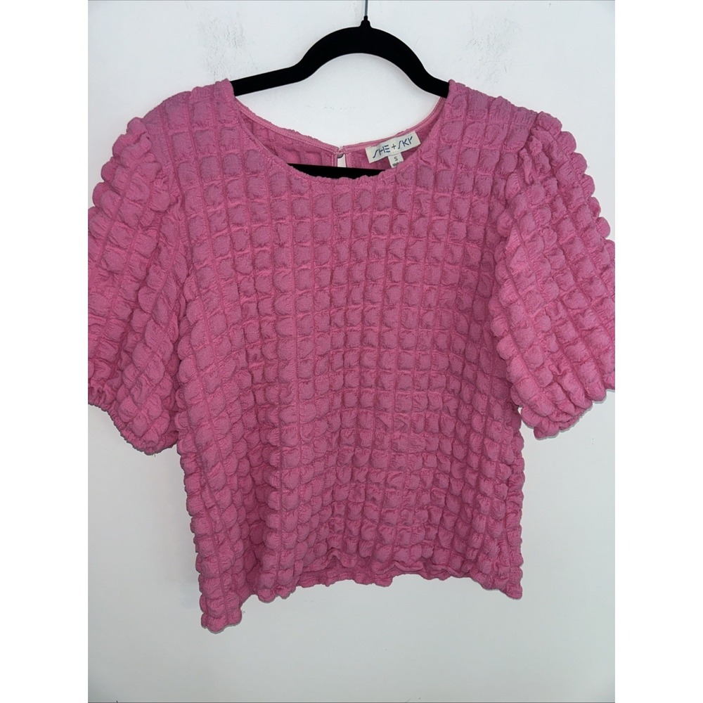 She Sky Pink Quilted Soft Small Balloon Sleeves Baby Doll Top